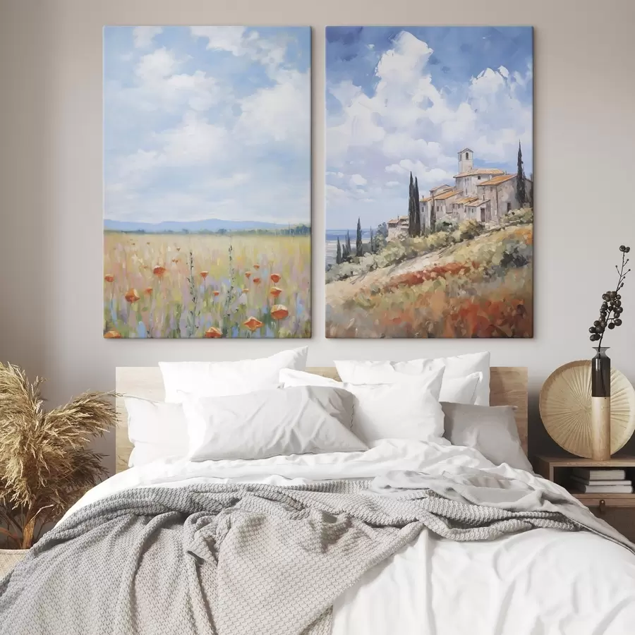  Peintures Imitation de peinture représentant un paysage rural m01018