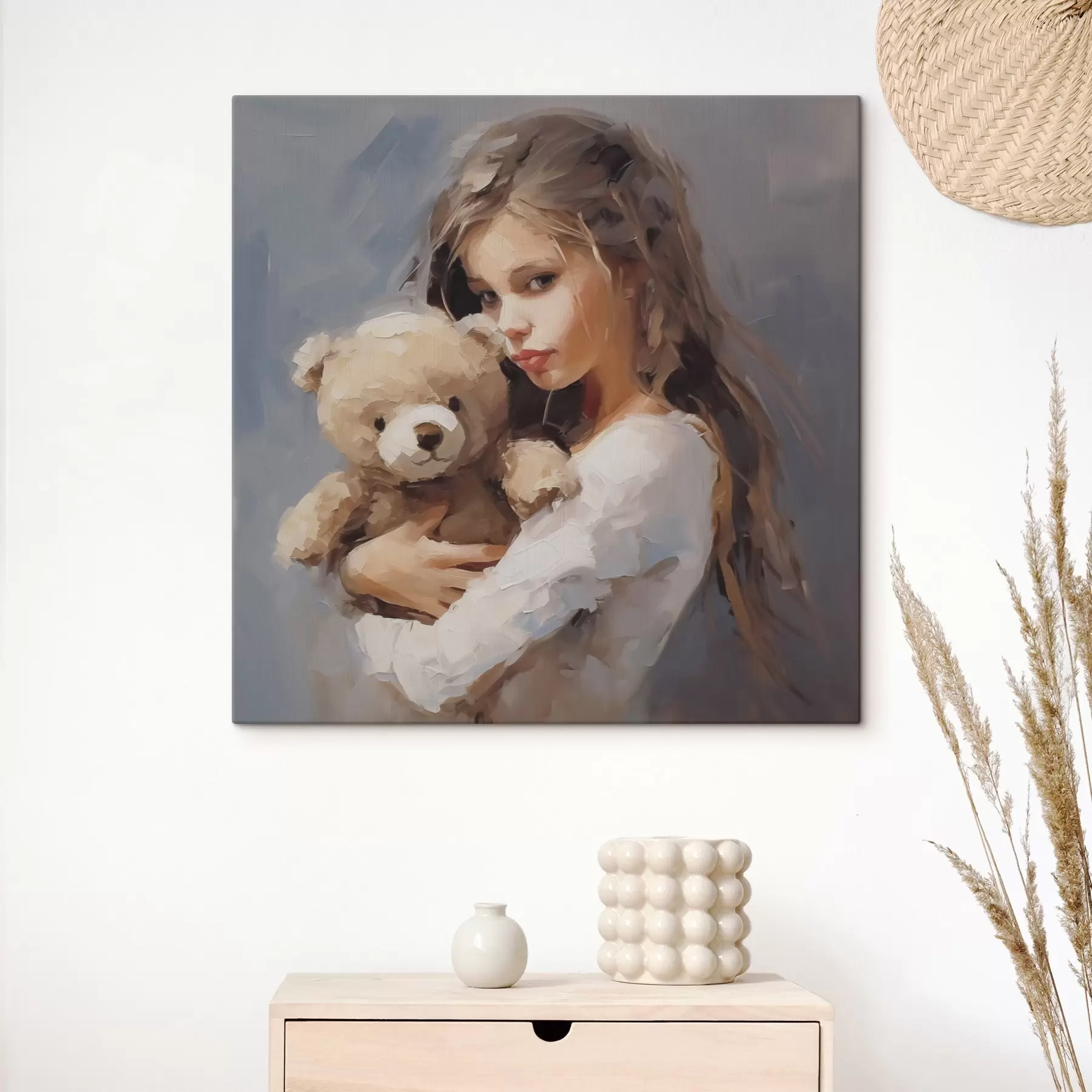  Peintures Fille avec un ours en peluche, imitation de peinture s46746