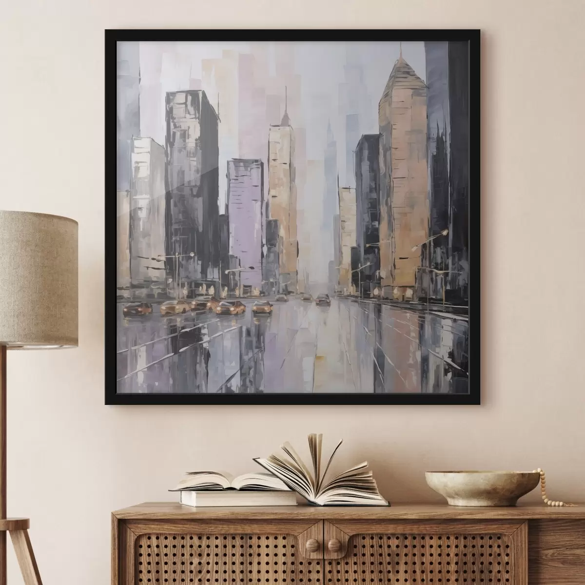 Poster Abstracte imitatie van een stadsgezicht uit de schilderkunst f46753