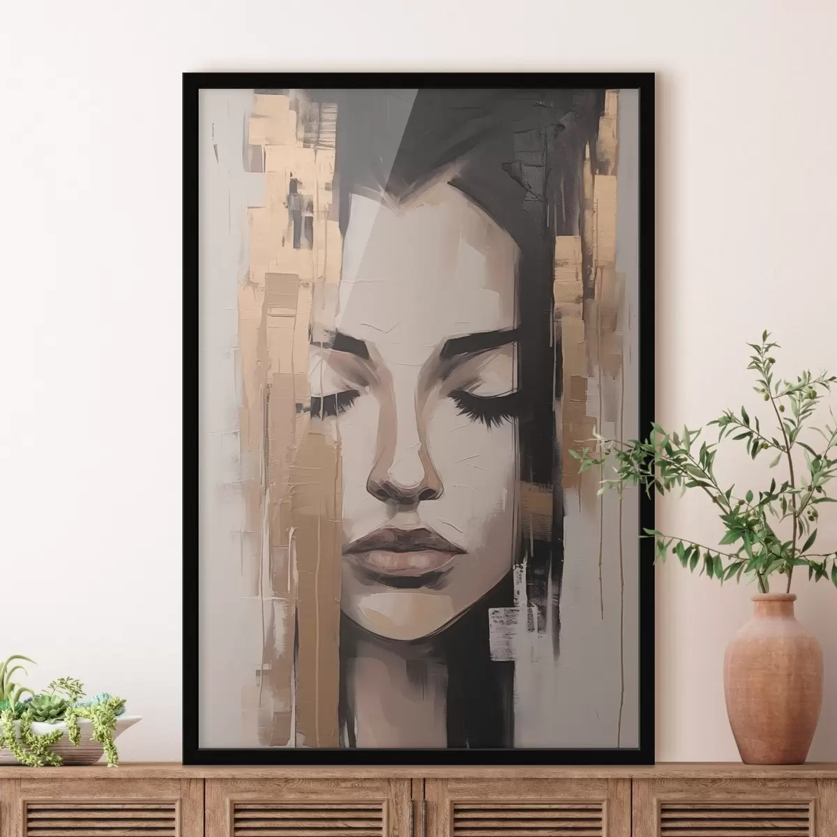 Affiche Portrait d'une femme. Coups de pinceau abstraits. f46733