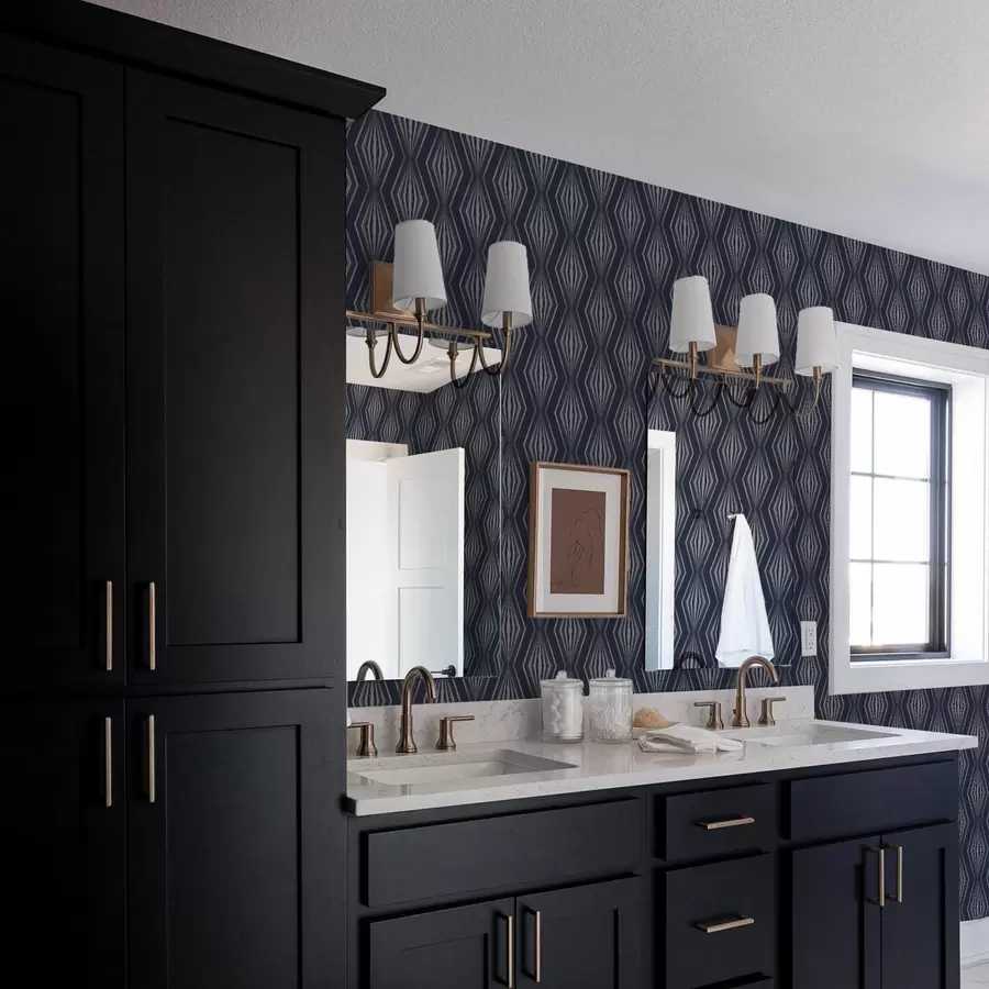 Papier peint photo Diamants géométriques en forme de rayons sur fond bleu foncé a00925