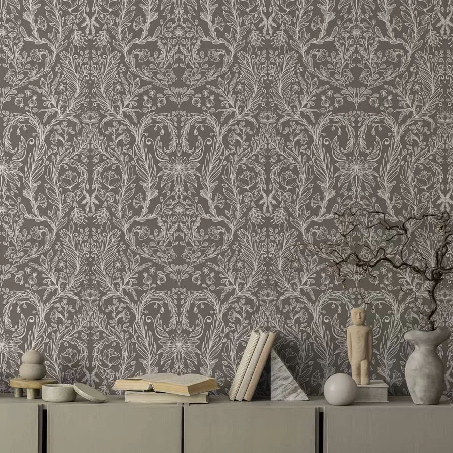 Papier peint photo Motif botanique monochrome sur fond brun chaud a00929v2