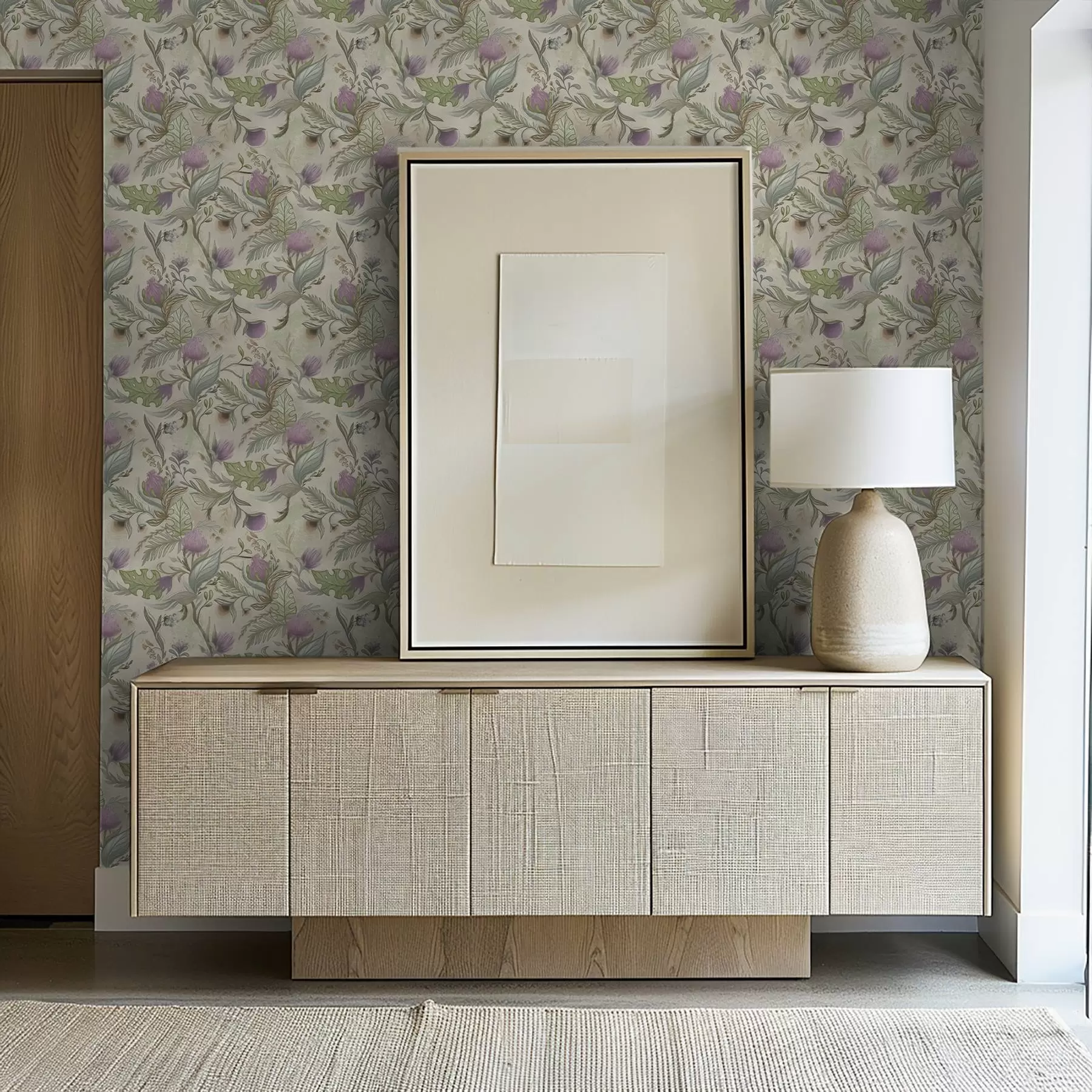 Papier peint photo Bourgeons de lilas et verdure délicate sur fond crème a00930v2