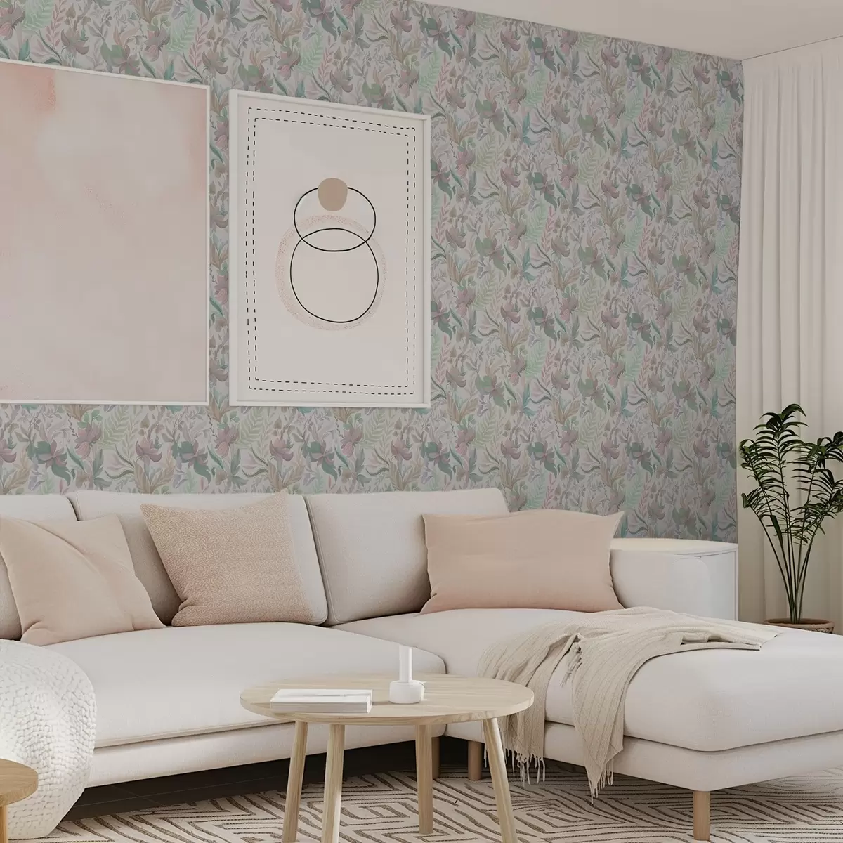 Behang Delicate pastelkleurige bloemen en bladeren op een lichte achtergrond a00931