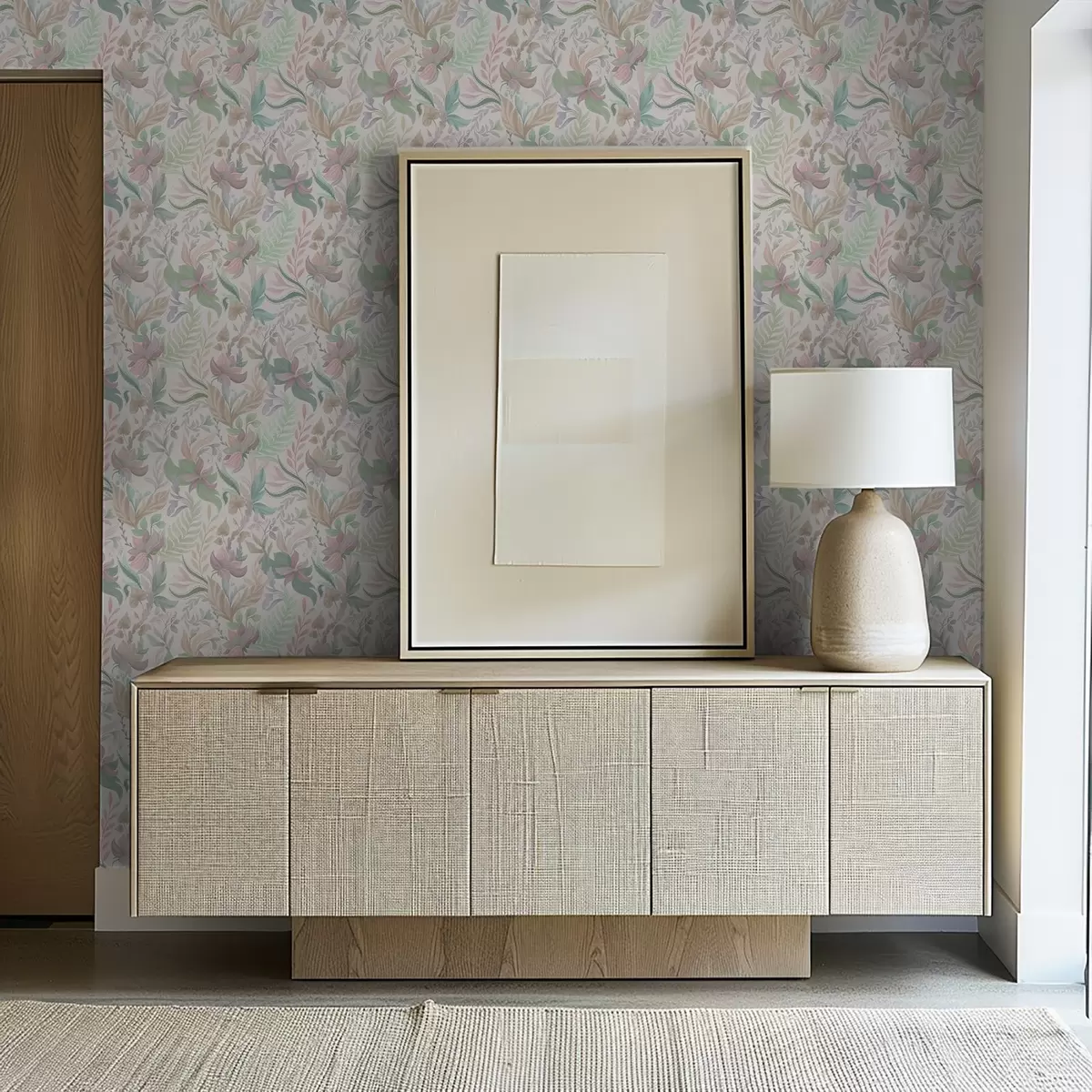 Behang Delicate pastelkleurige bloemen en bladeren op een lichte achtergrond a00931