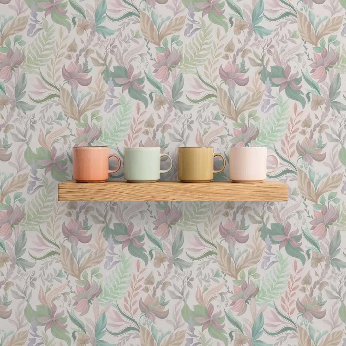 Behang Delicate pastelkleurige bloemen en bladeren op een lichte achtergrond a00931