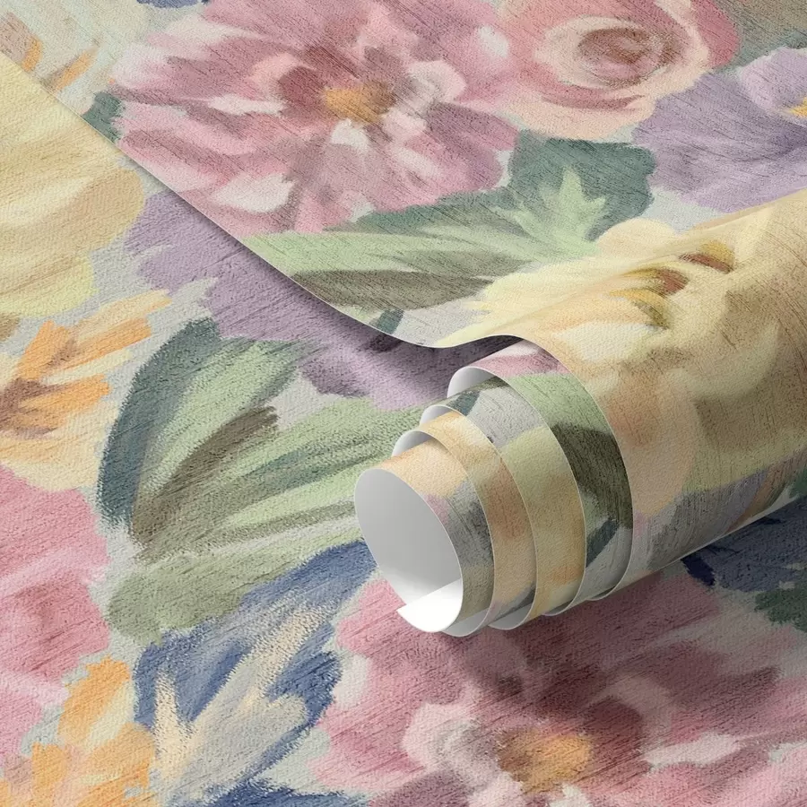 Papier peint photo Fleurs au pinceau pastel estompé, palette de couleurs douces a00954