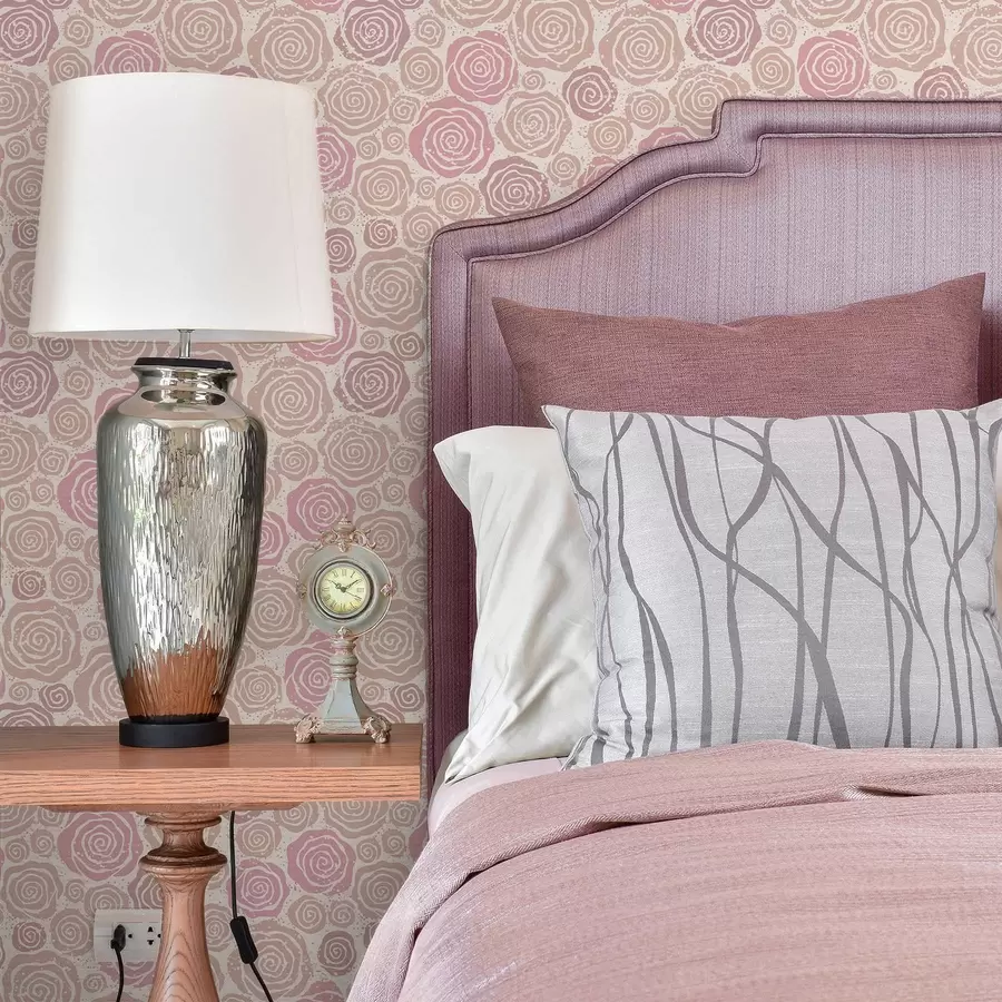 Papier peint photo Roses roses en spirale et éclaboussures sur fond clair a00955