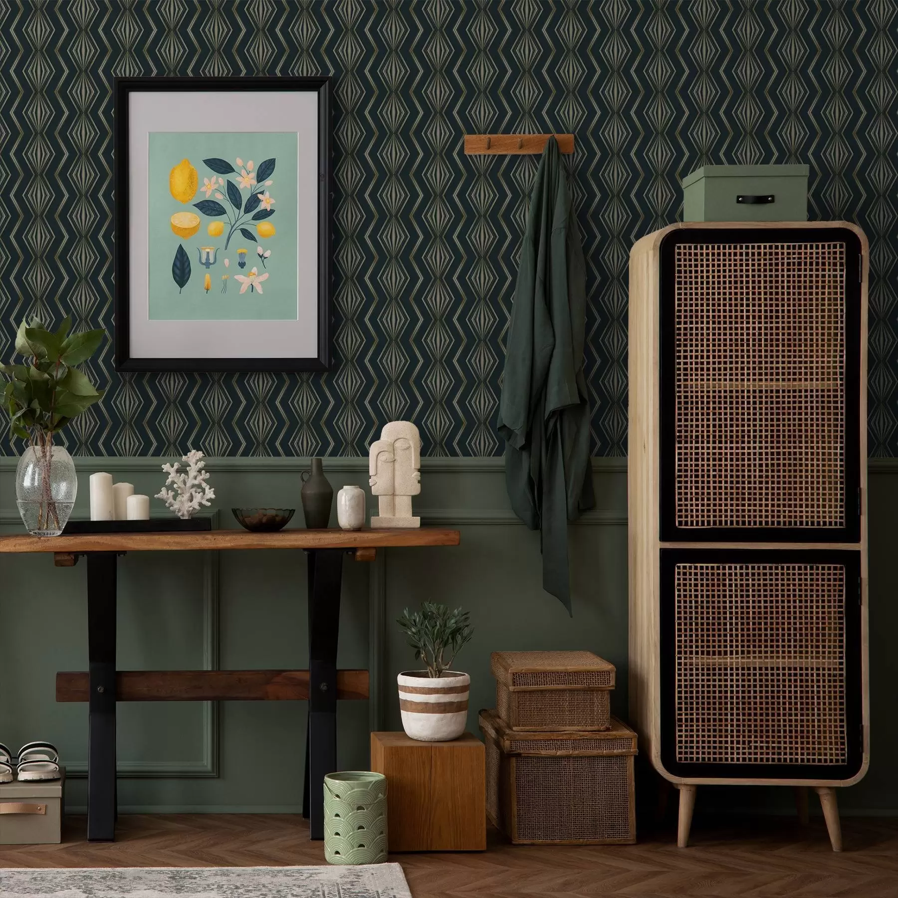 Fotobehang Donkerblauwgroen geometrisch patroon met ruitjes a00973v1