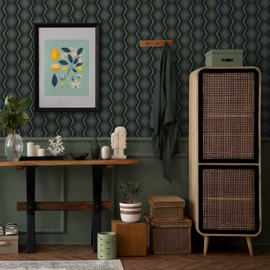 Fotobehang Donkerblauwgroen geometrisch patroon met ruitjes a00973v1