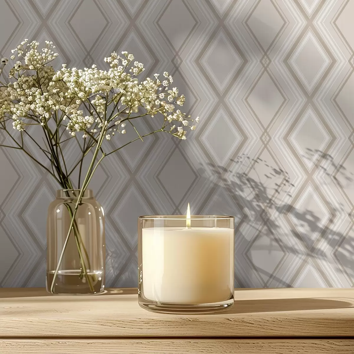 Behang Lichtbeige achtergrond met een meerlaags ruitpatroon a00975v2