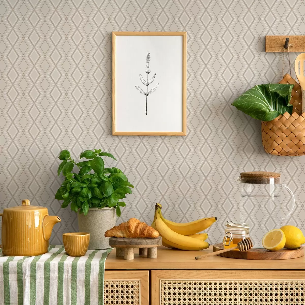 Behang Lichtbeige achtergrond met een meerlaags ruitpatroon a00975v2