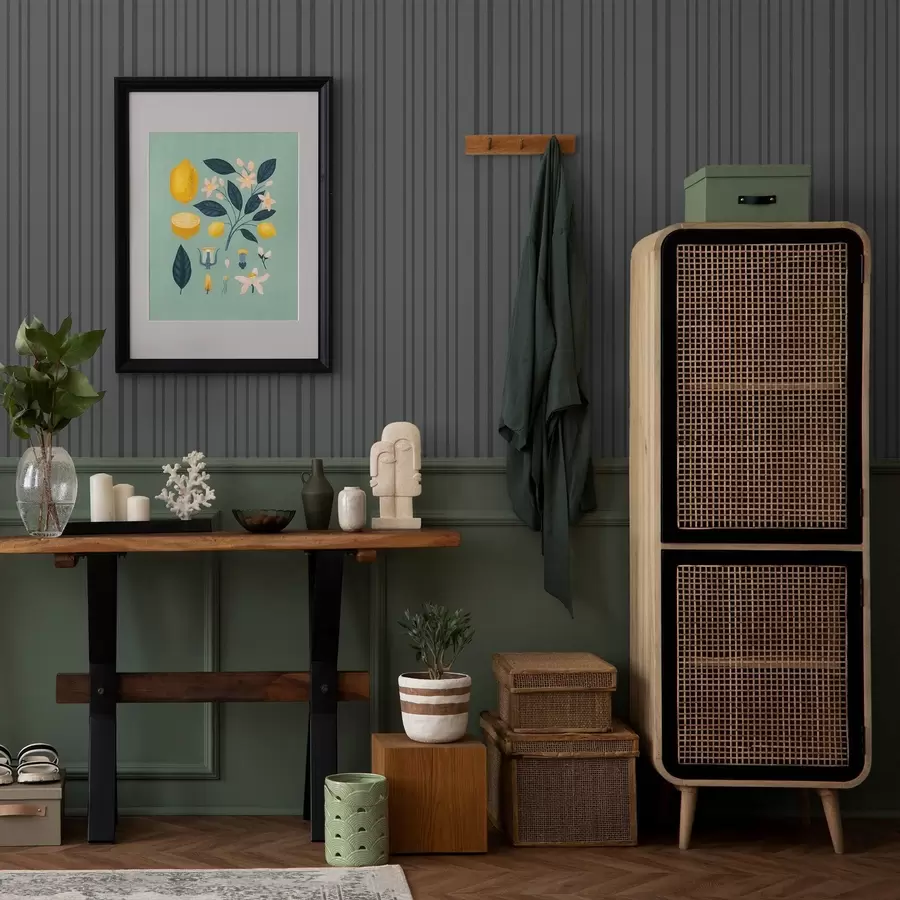 Papier peint photo Fond gris foncé avec rayures verticales texturées a00979v1