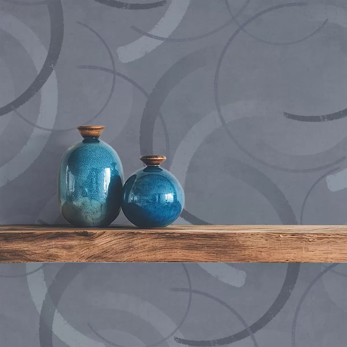 Behang Halve cirkels en zachte cirkels in een koel grijsblauw kleurenpalet a00980