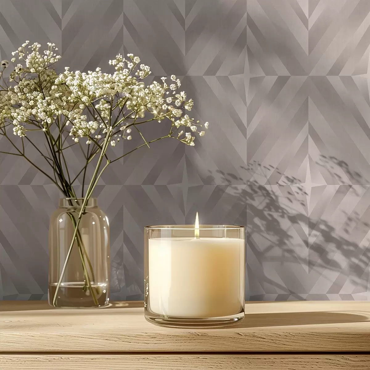 Papier peint Carrés géométriques avec flèches dans des tons beige chaud a00982