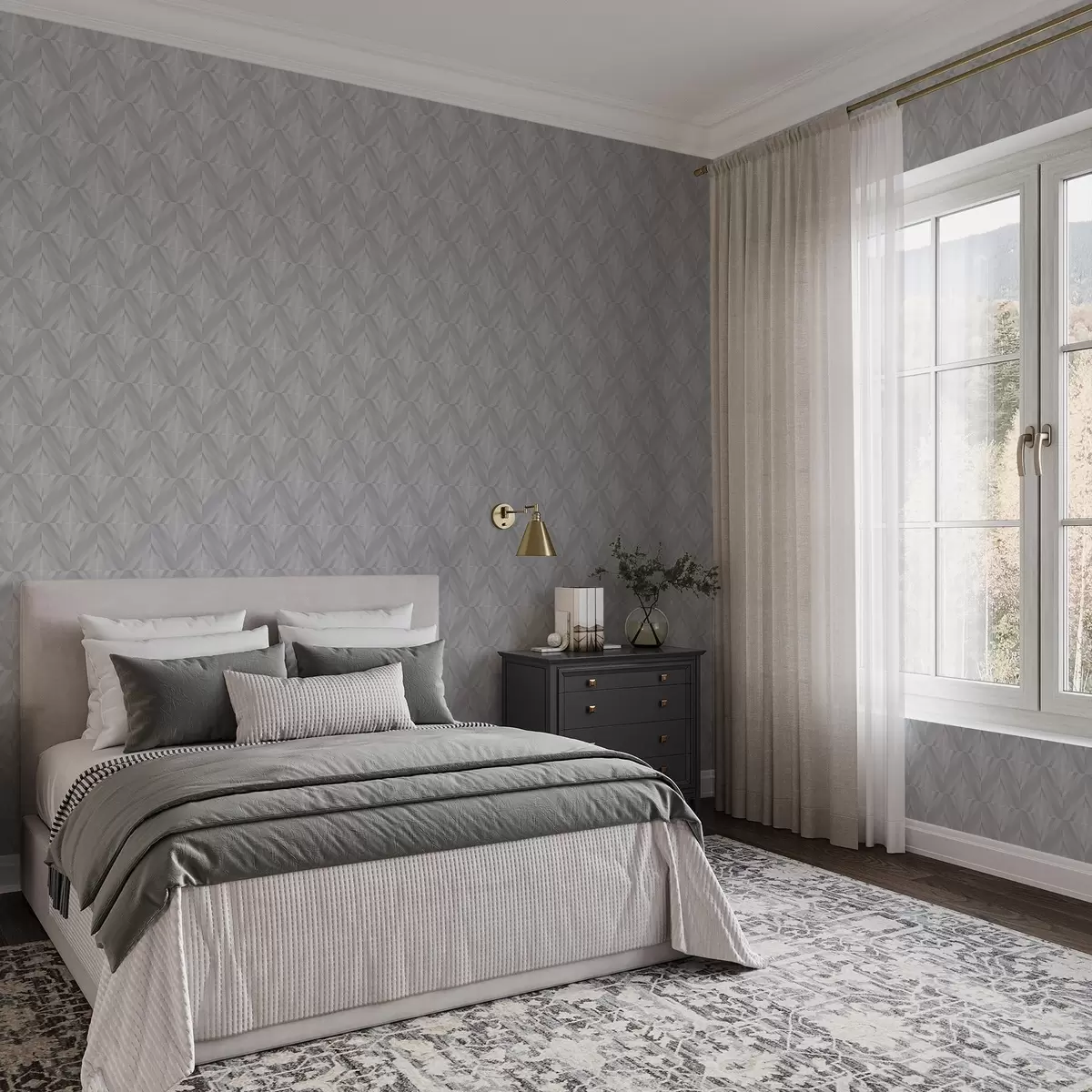 Behang Geometrie van schuine lijnen in een koel grijsblauw kleurenpalet a00983v2