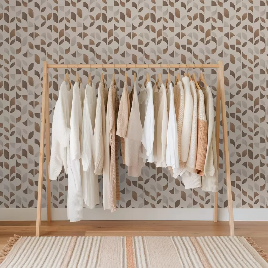 Papier peint photo Rythme de demi-cercles et de feuilles dans des tons chauds caramel brun a00986v1