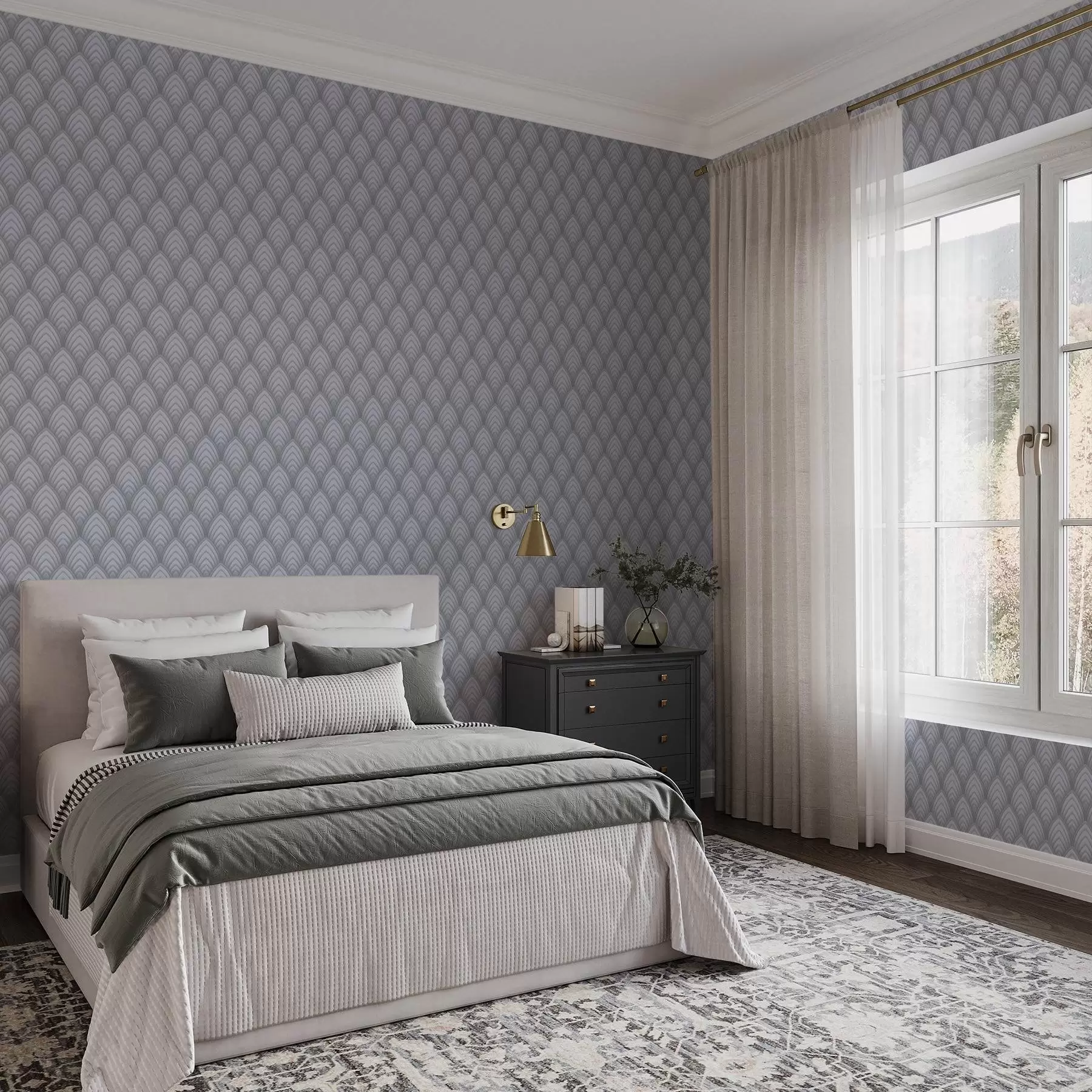 Fotobehang Volumetrische grijsschaalachtige bogen met een zachte gradiënt a00989