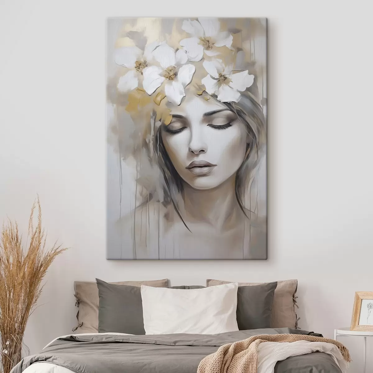  Schilderijen Abstract portret van een meisje met bloemen, imitatie van een schilderij s46756