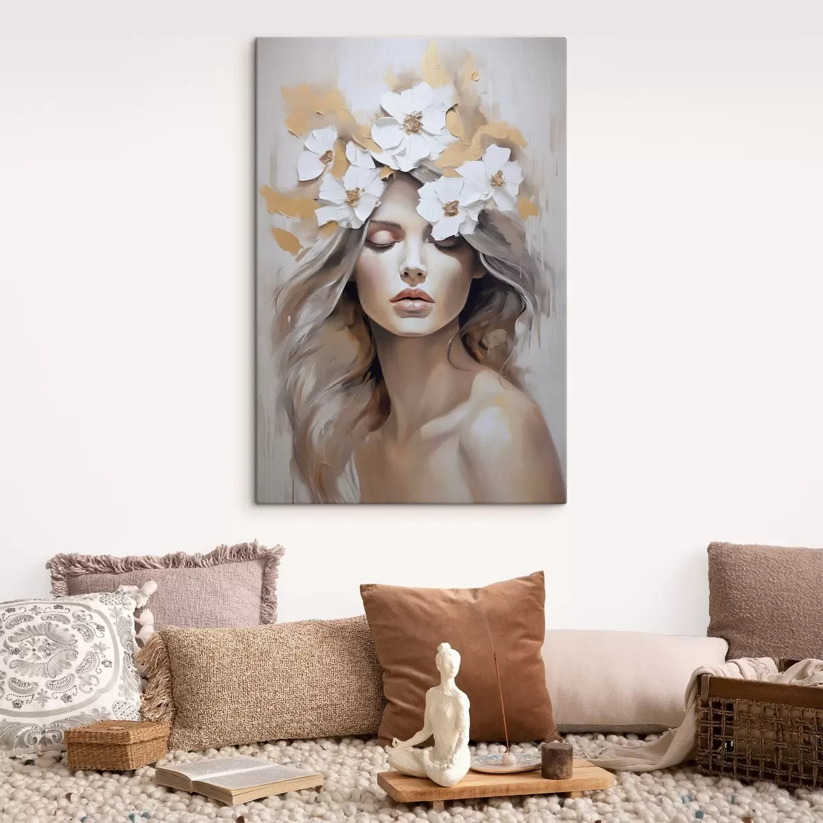  Peintures Portrait abstrait d'une fille avec des fleurs s46757