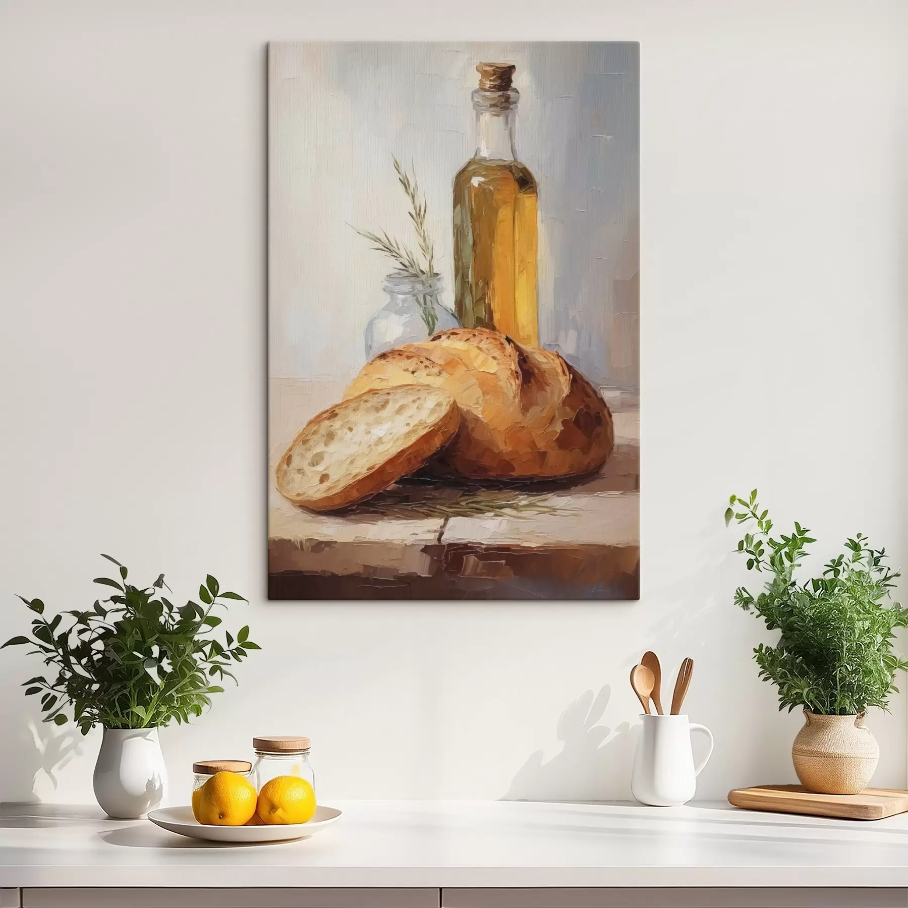  Schilderijen Brood en een fles olie, imitatie schilderij s46759