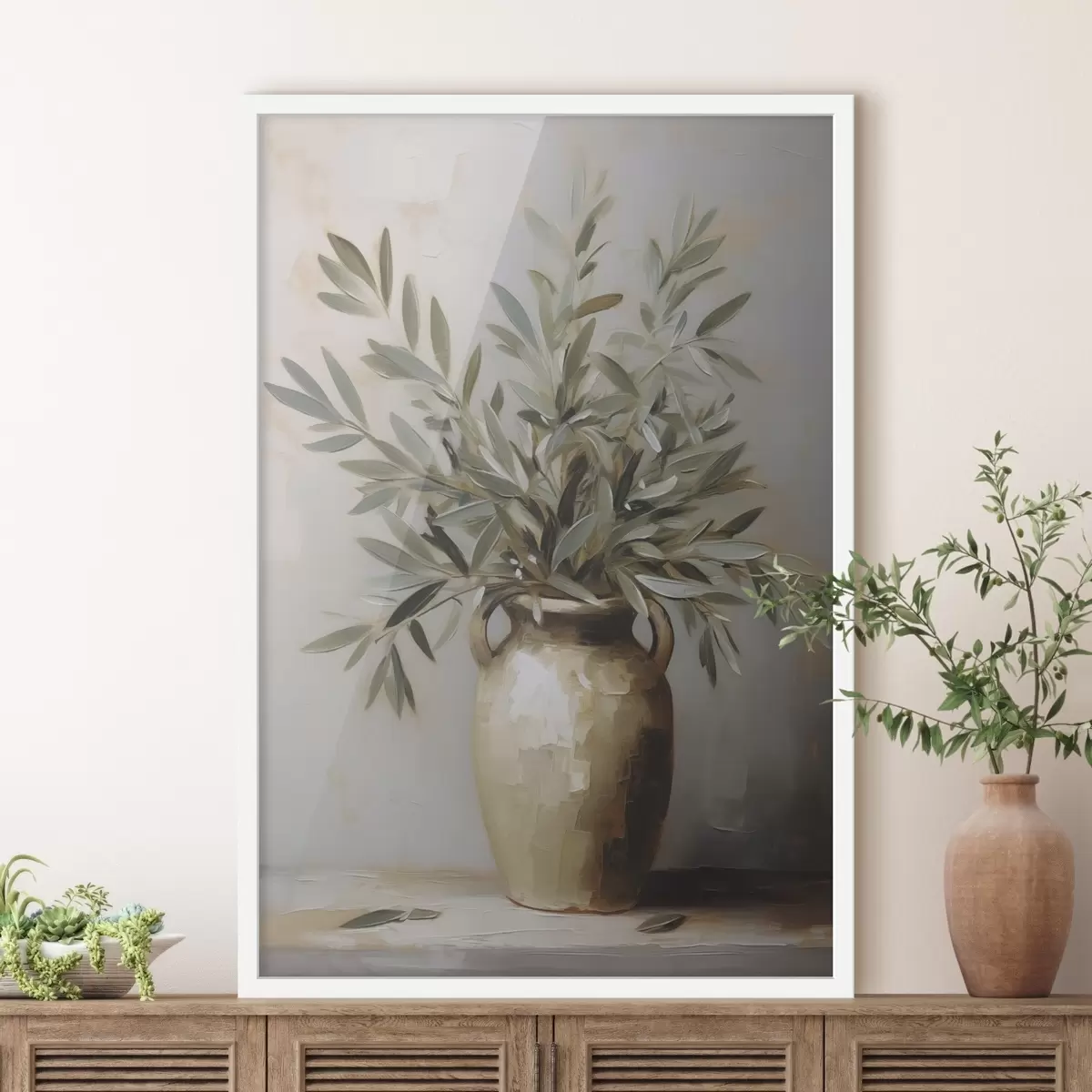 Poster Olijftakken in een vaas imitatie schilderij f46758