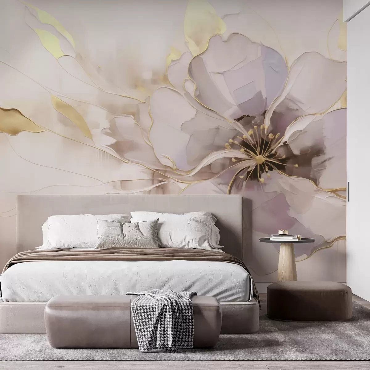 Fotobehang Blauwe bloem met gele accenten in een abstracte penseelstreekstijl w09505