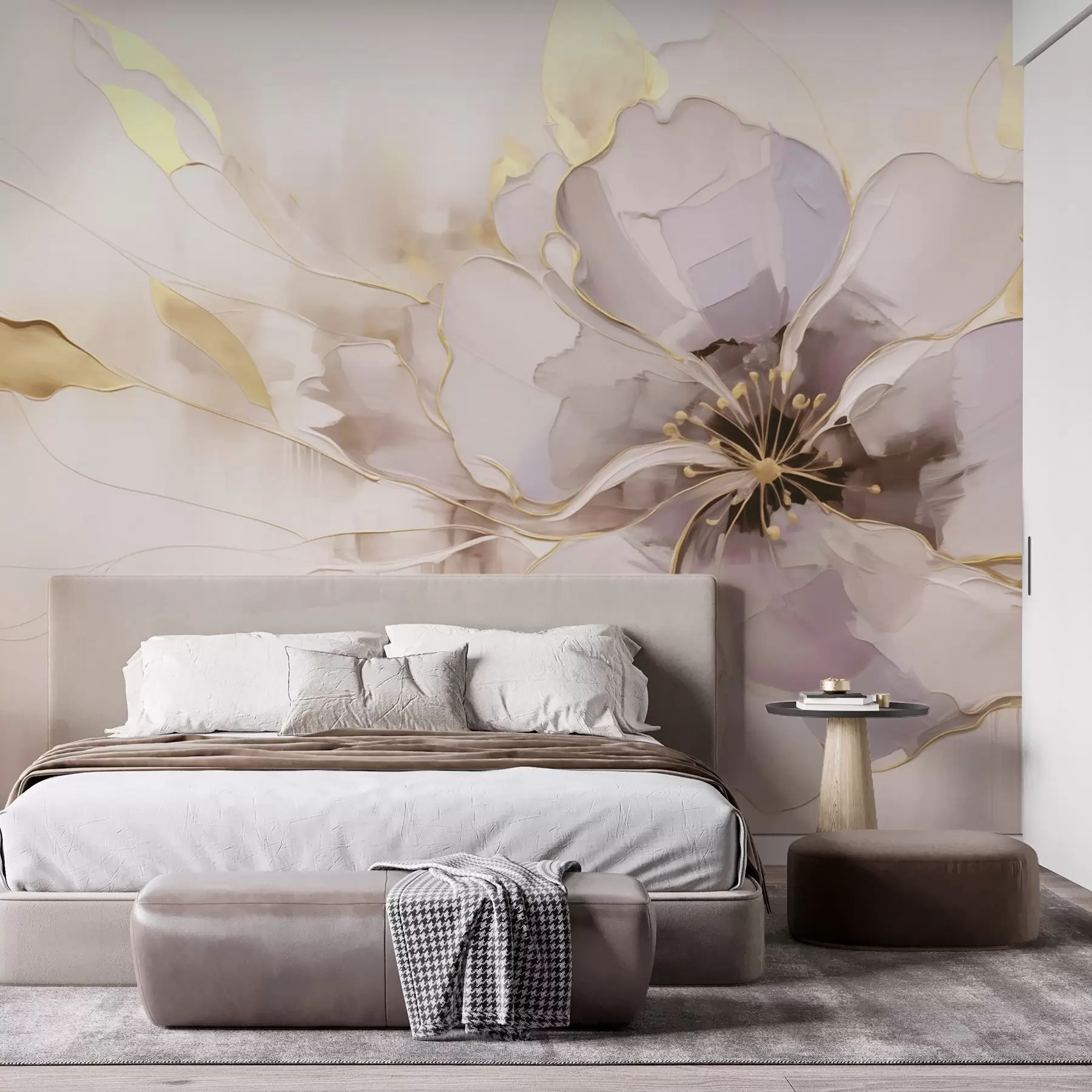 Papier peint photo Fleur bleue avec des accents jaunes dans un style abstrait au coup de pinceau w09505