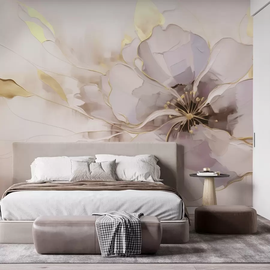 Papier peint photo Fleur bleue avec des accents jaunes dans un style abstrait au coup de pinceau w09505