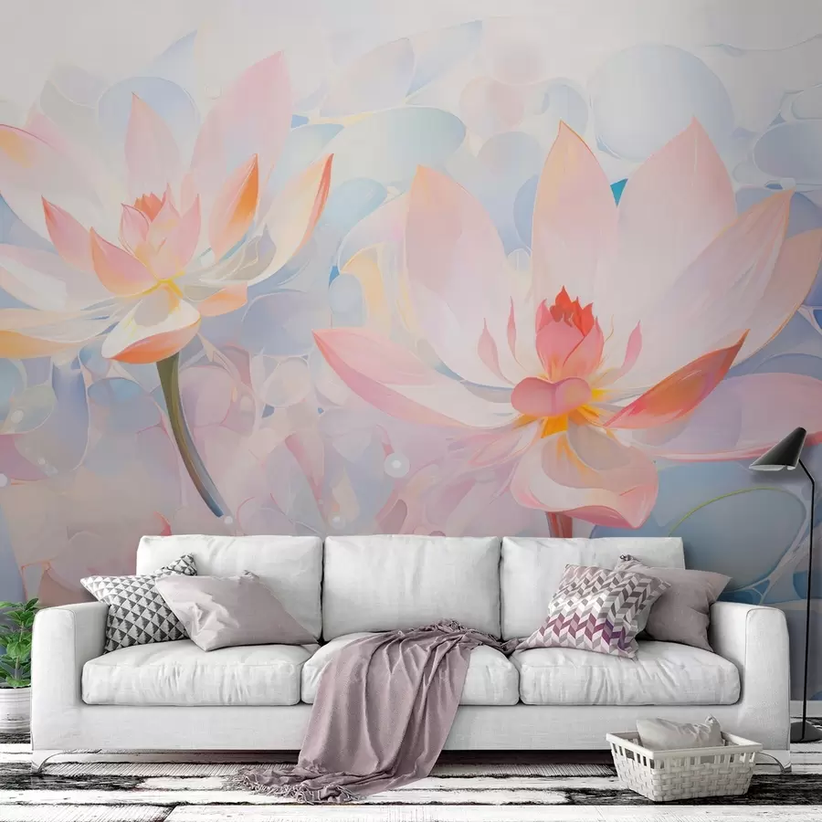 Papier peint photo Fleurs de lotus pastel douces dans un style aquarelle w09512