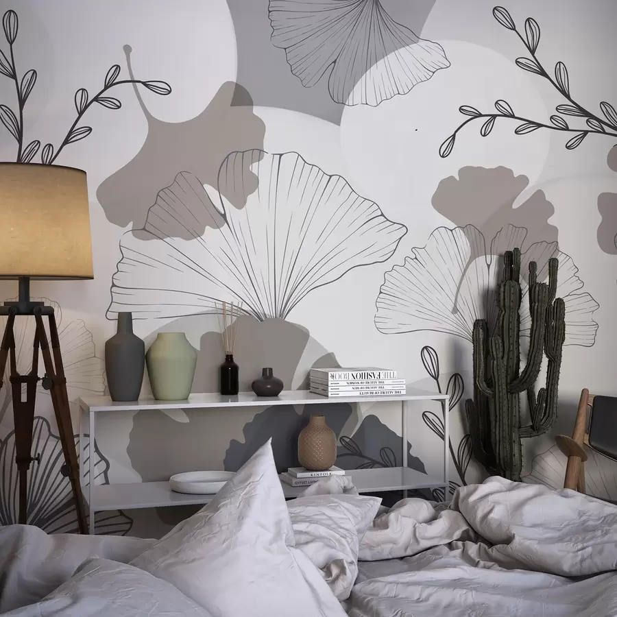 Papier peint photo Feuilles de ginkgo minimalistes w04913