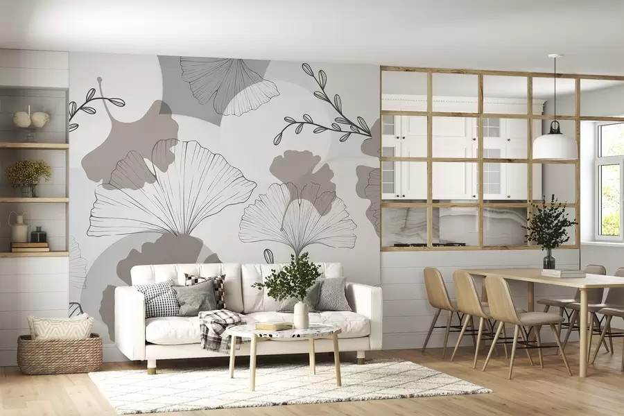 Fotobehang Minimalistische ginkgobladeren w04913