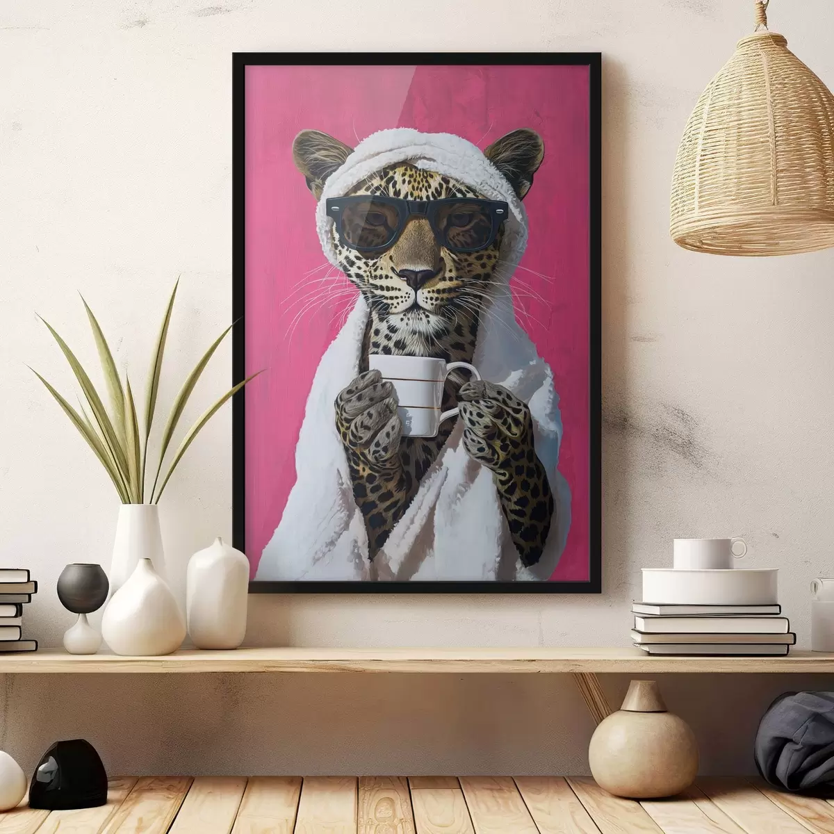 Poster Cheetah met koffie f46791