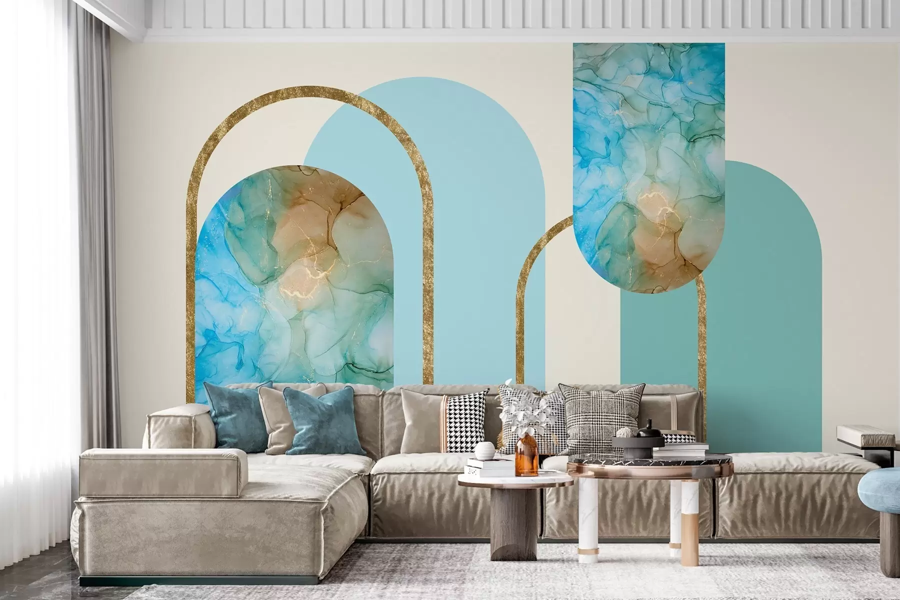 Fotobehang elegante bogen met imitatiemarmer in art-decostijl w04879