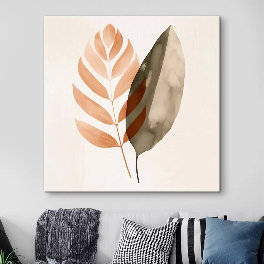  Peintures Un duo de silhouettes de feuilles dans un style abstrait aquarelle s46645