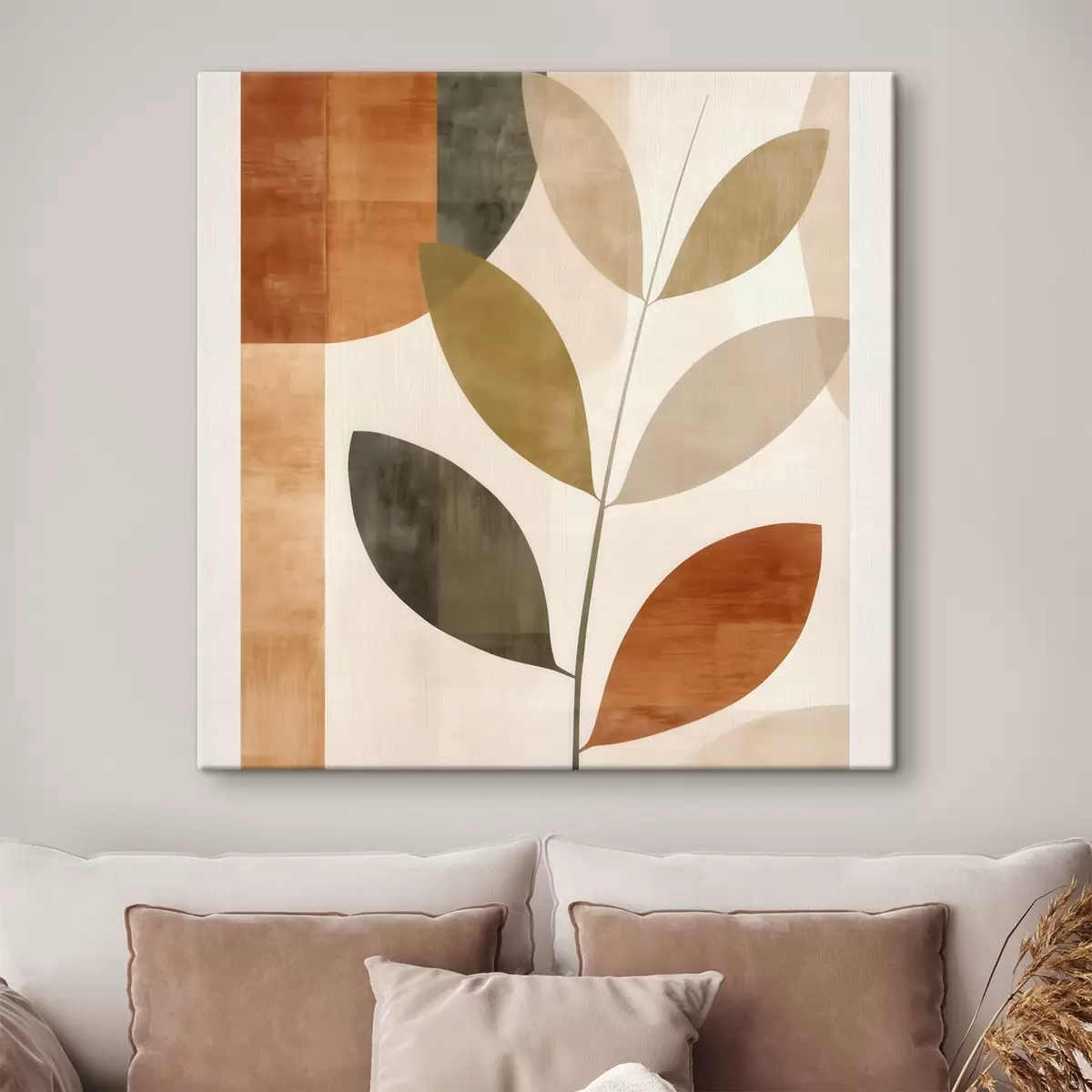  Peintures Composition chaleureuse de feuilles dans un style minimaliste et lyrique s46646