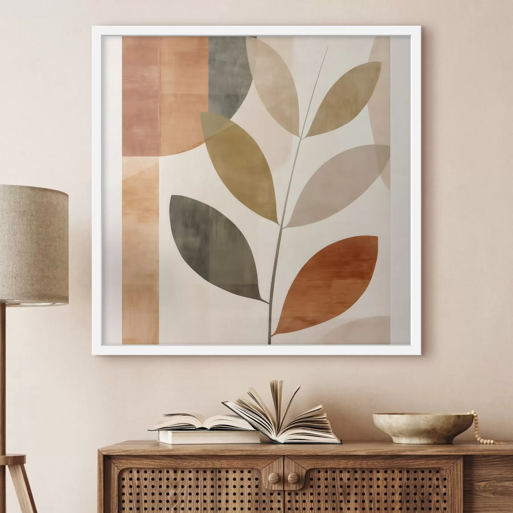 Fotobehang Warme bladcompositie in een lyrische minimalistische stijl f46646