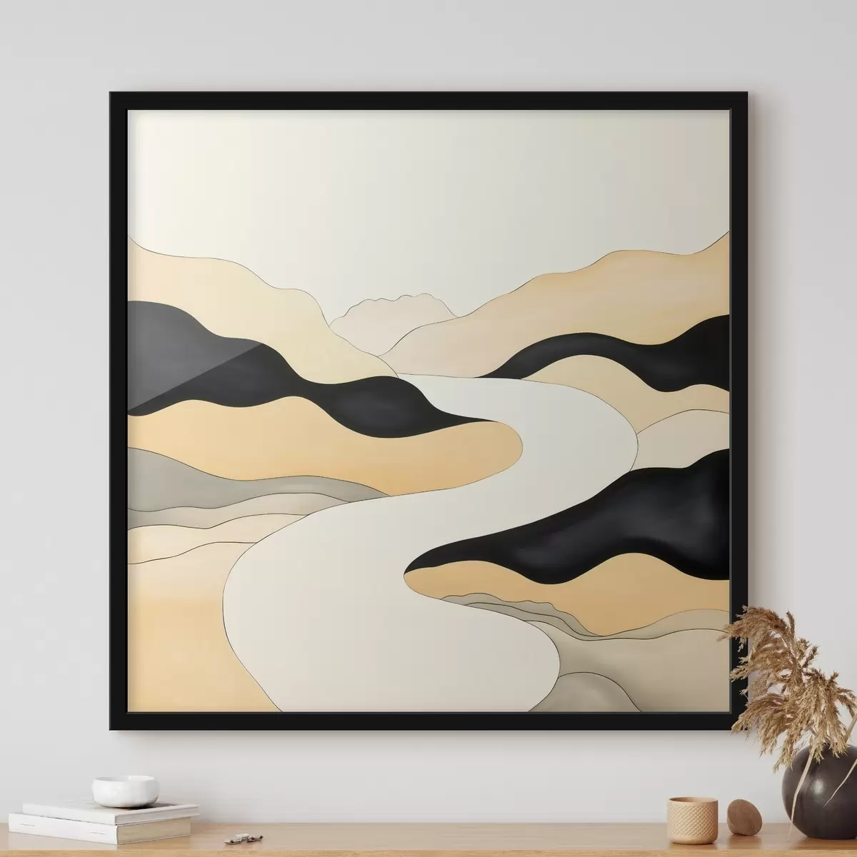 Poster Artistieke compositie met contrasterende accenten in een warm kleurenpalet f46663