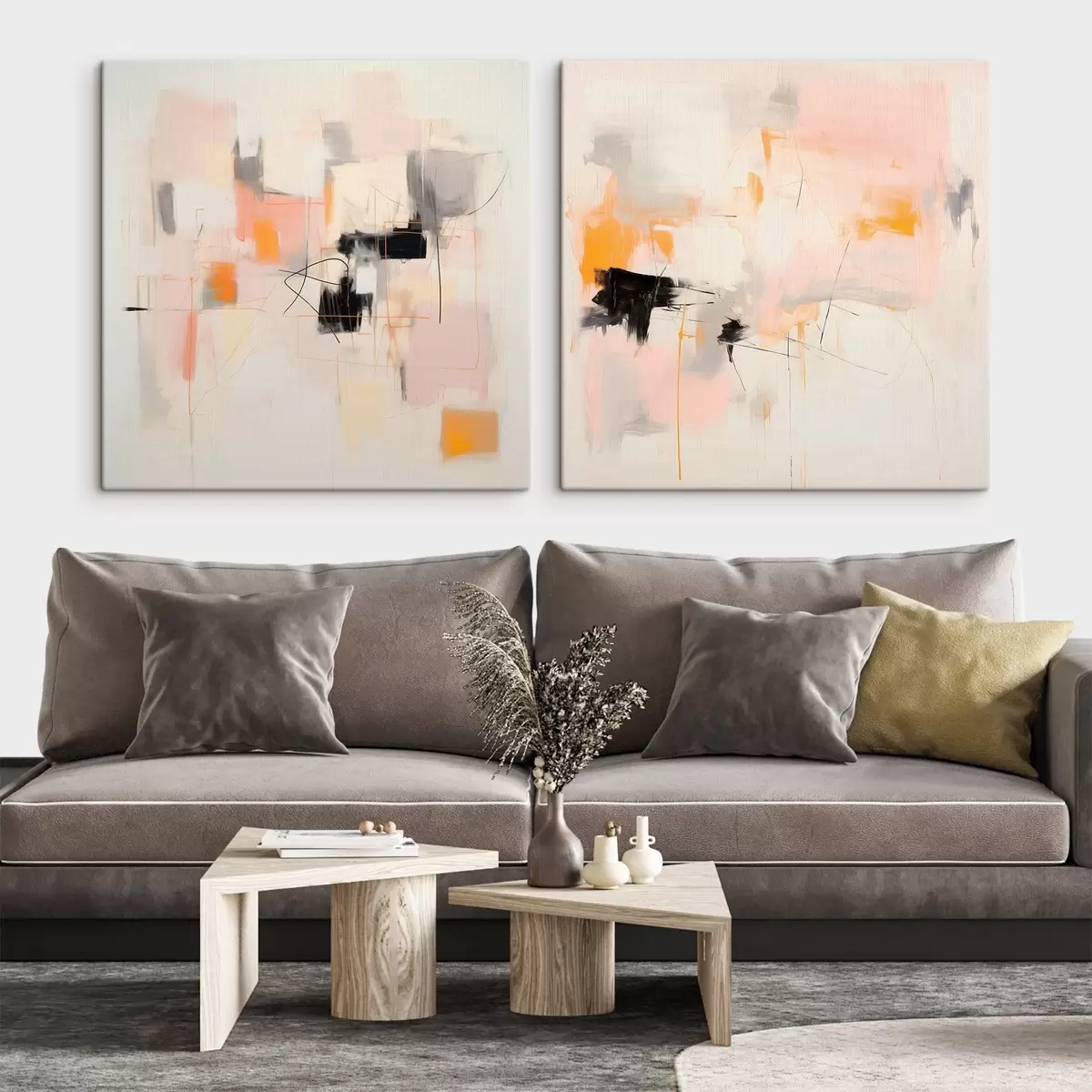  Peintures Composition artistique avec des accents contrastés en deux parties m00980