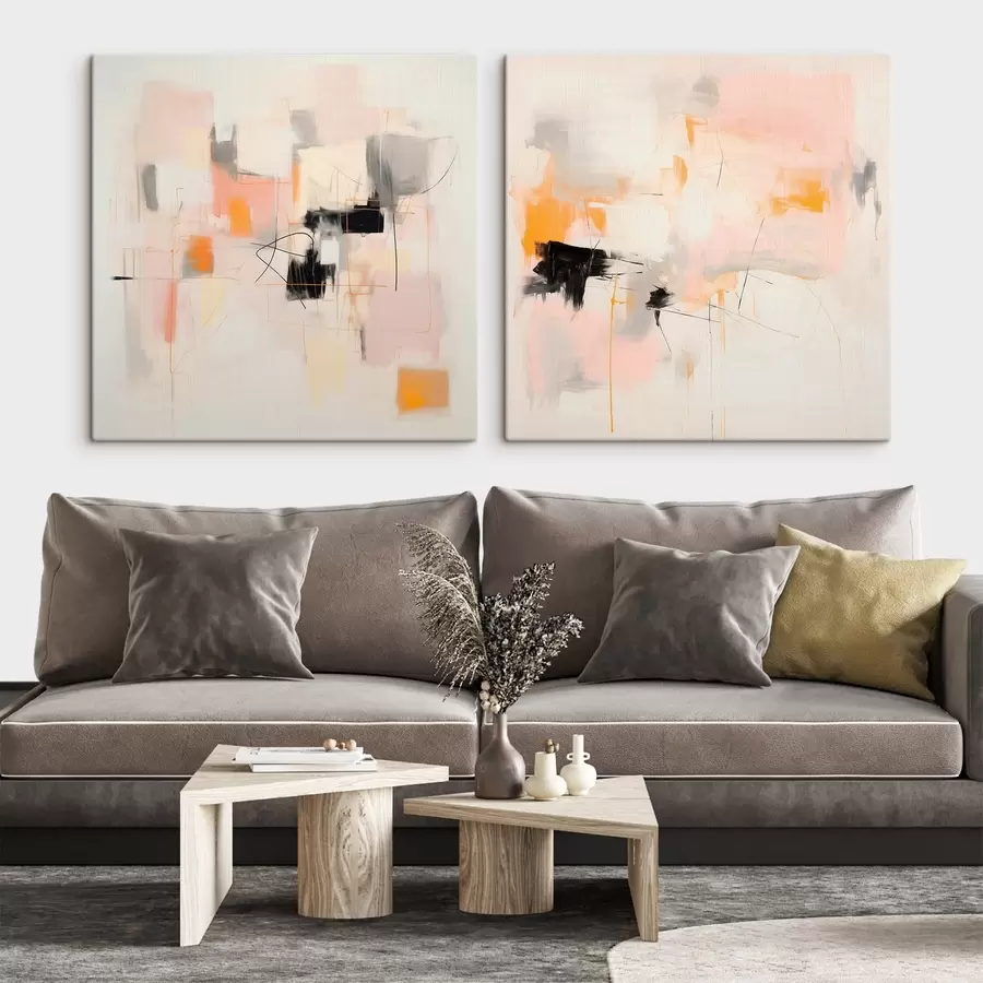  Peintures Composition artistique avec des accents contrastés en deux parties m00980