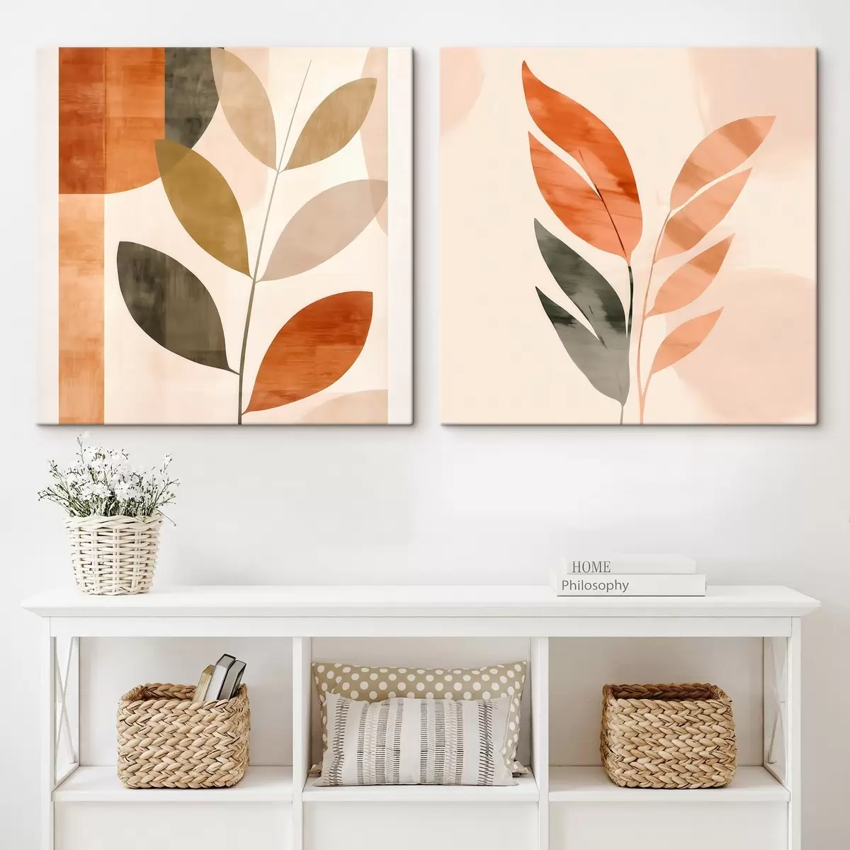  Peintures Représentation stylisée d'une plante dans une palette de couleurs apaisantes m00984