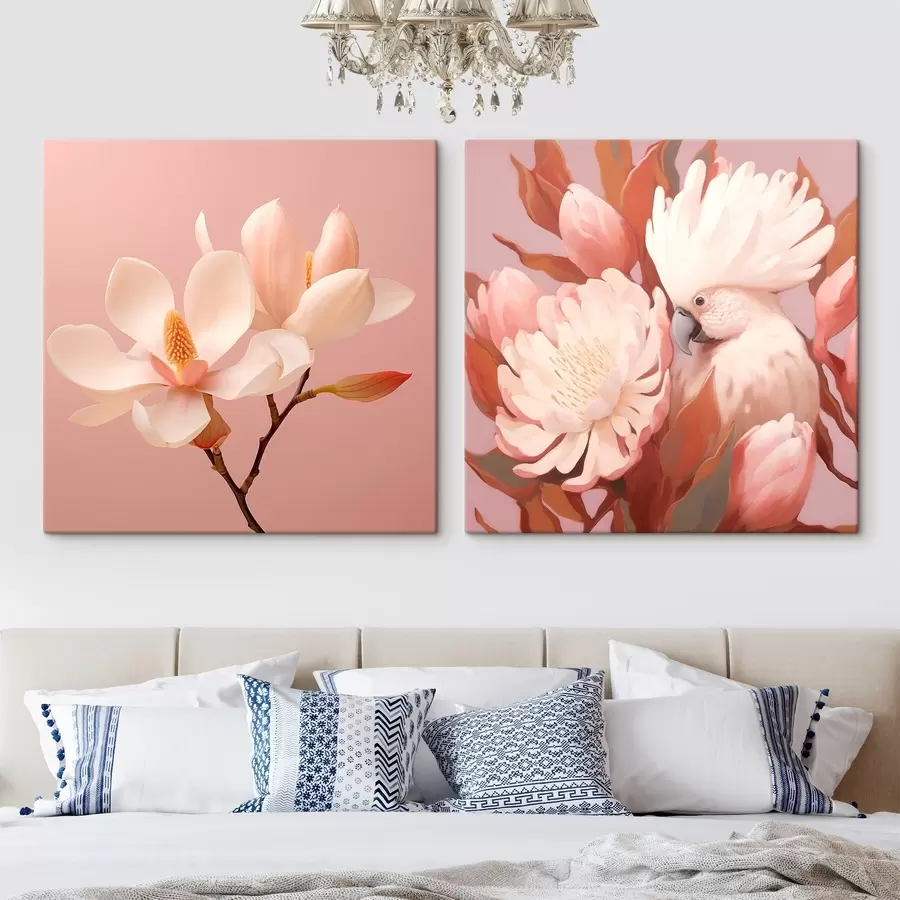  Peintures Composition florale avec un oiseau dans un style artistique illustré m00994