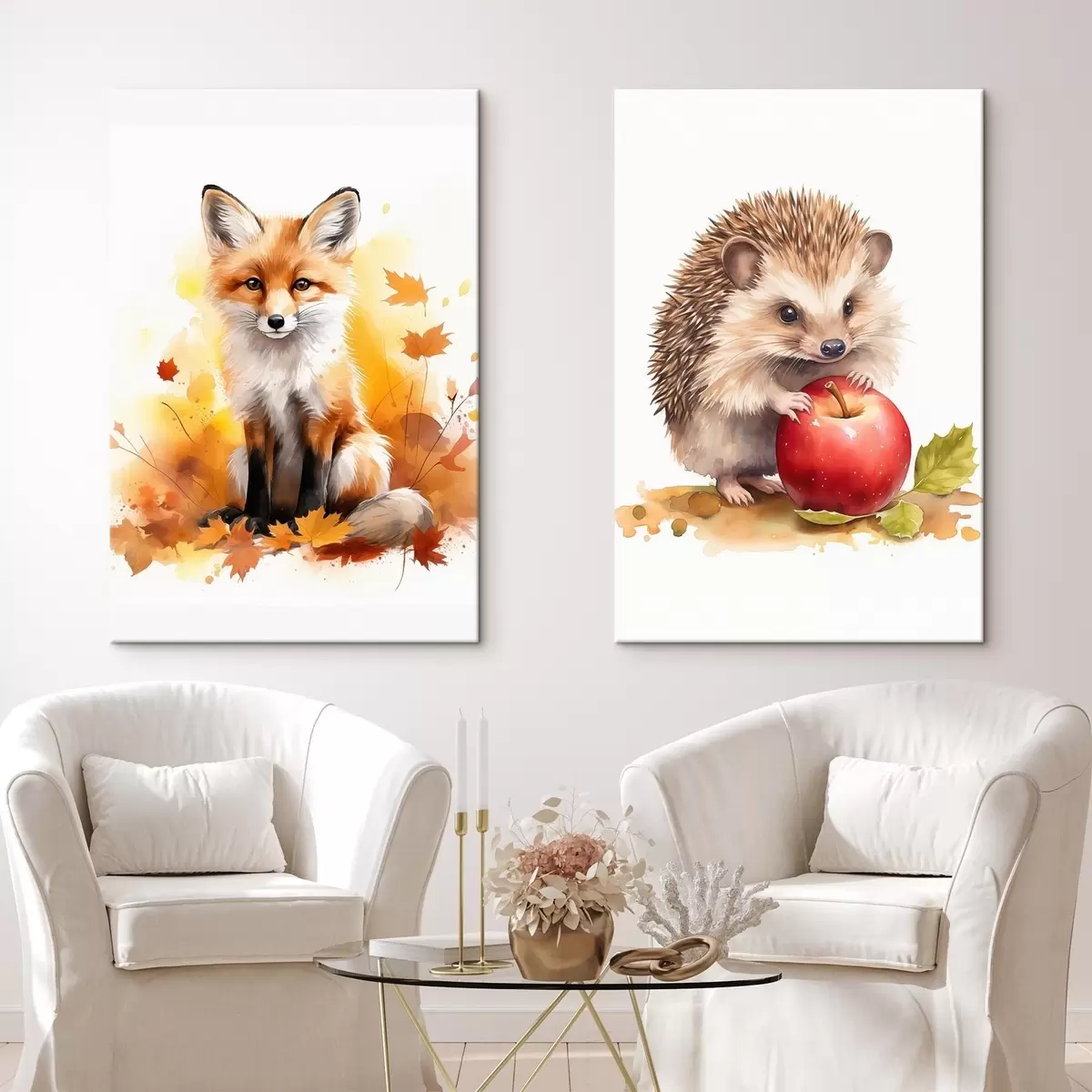  Schilderijen Vos en egel, imitatie-aquarel m01050