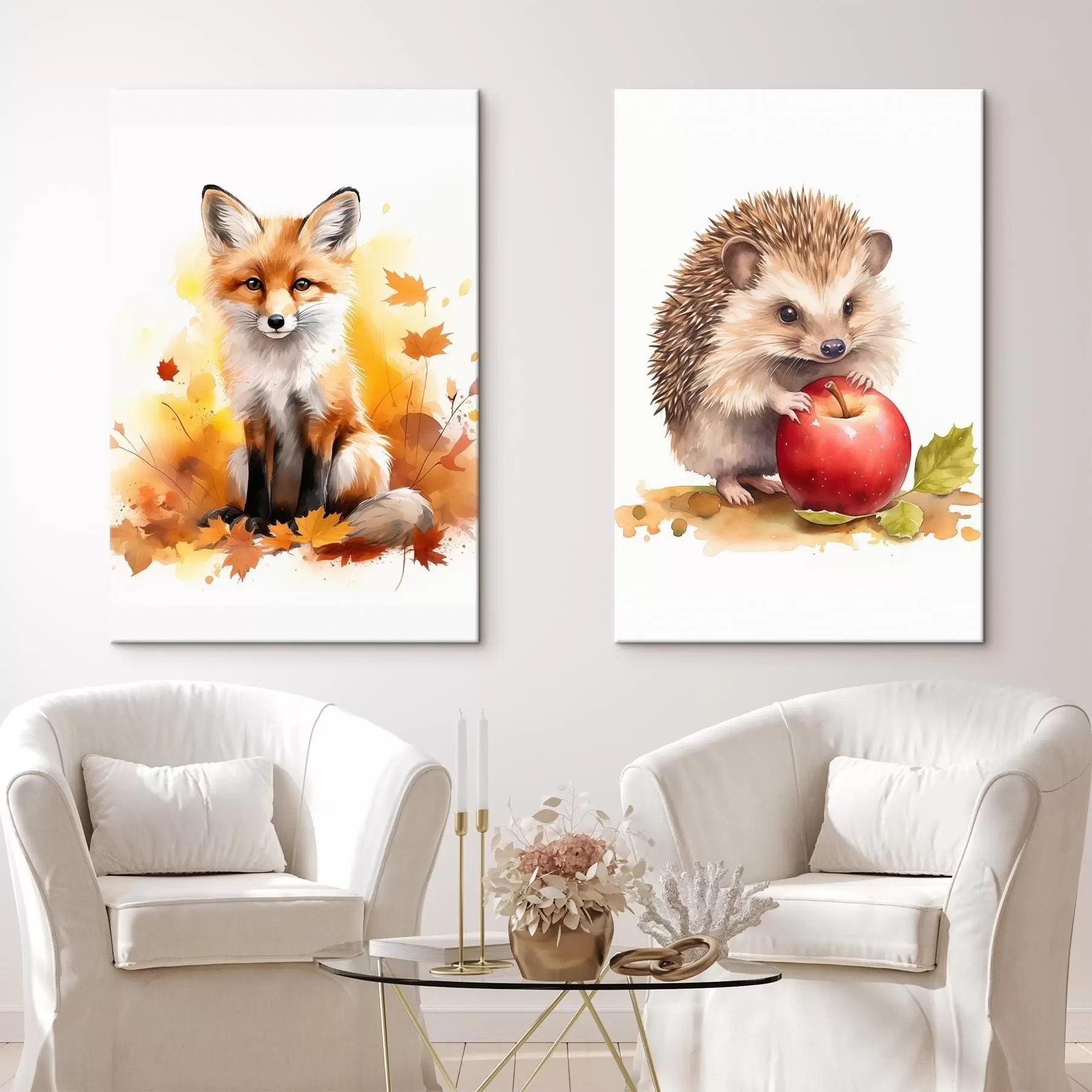  Schilderijen Vos en egel, imitatie-aquarel m01050