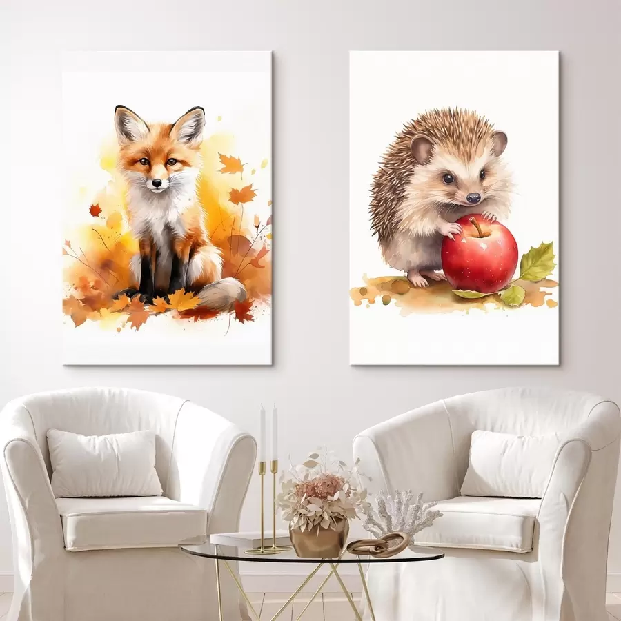  Peintures Renard et hérisson, imitation aquarelle m01050