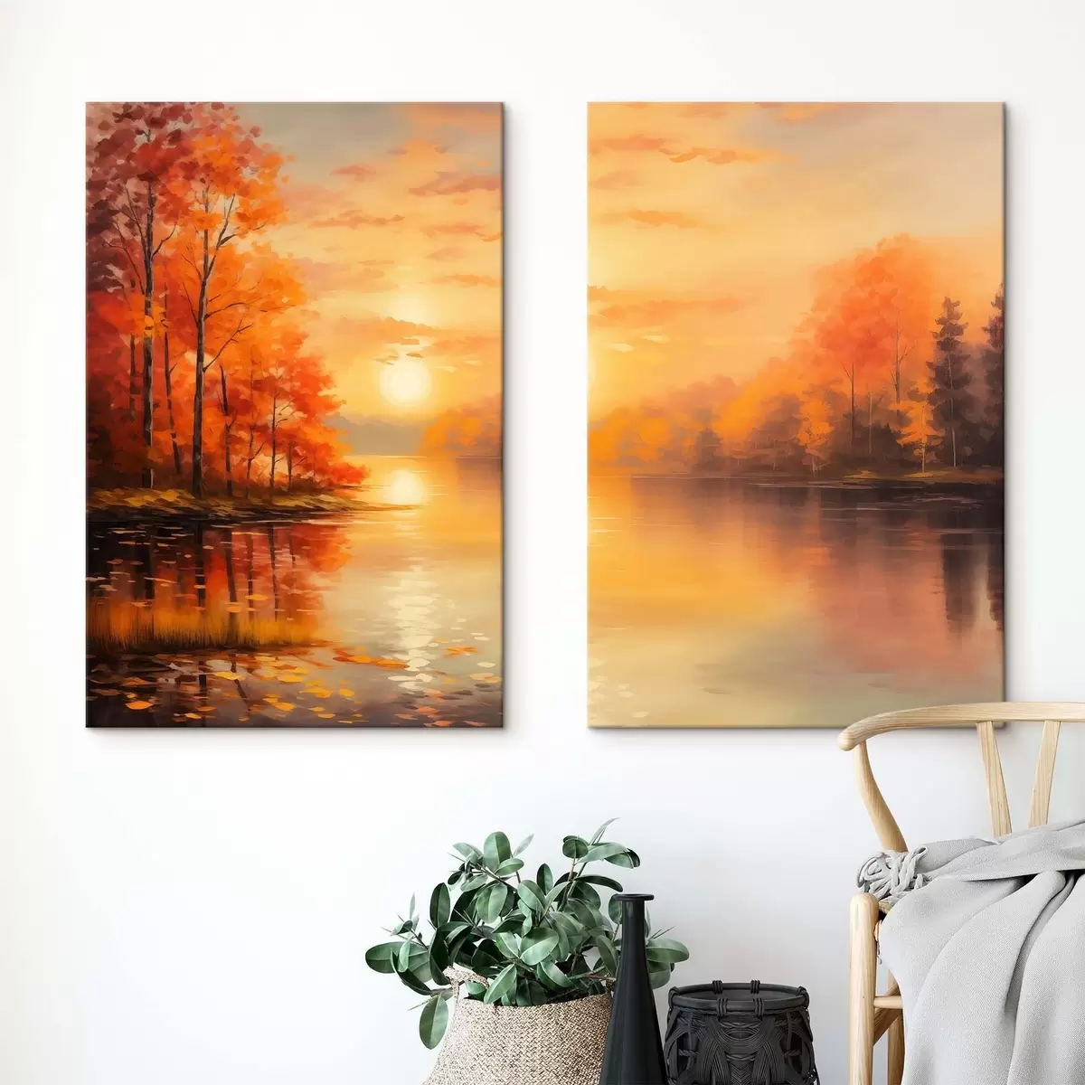  Peintures Forêt automnale au coucher du soleil m01051