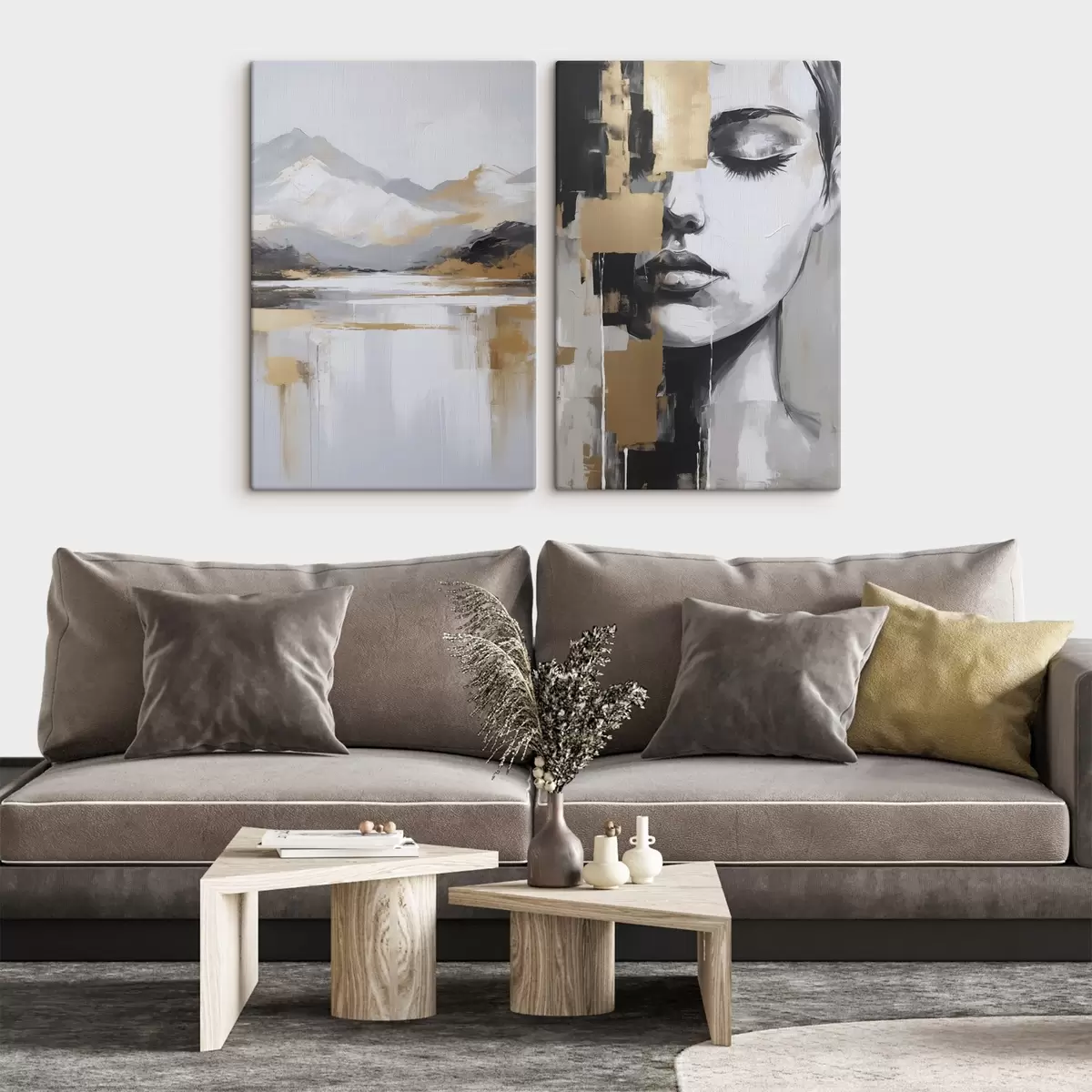  Peintures Paysage montagneux abstrait et portrait m01058