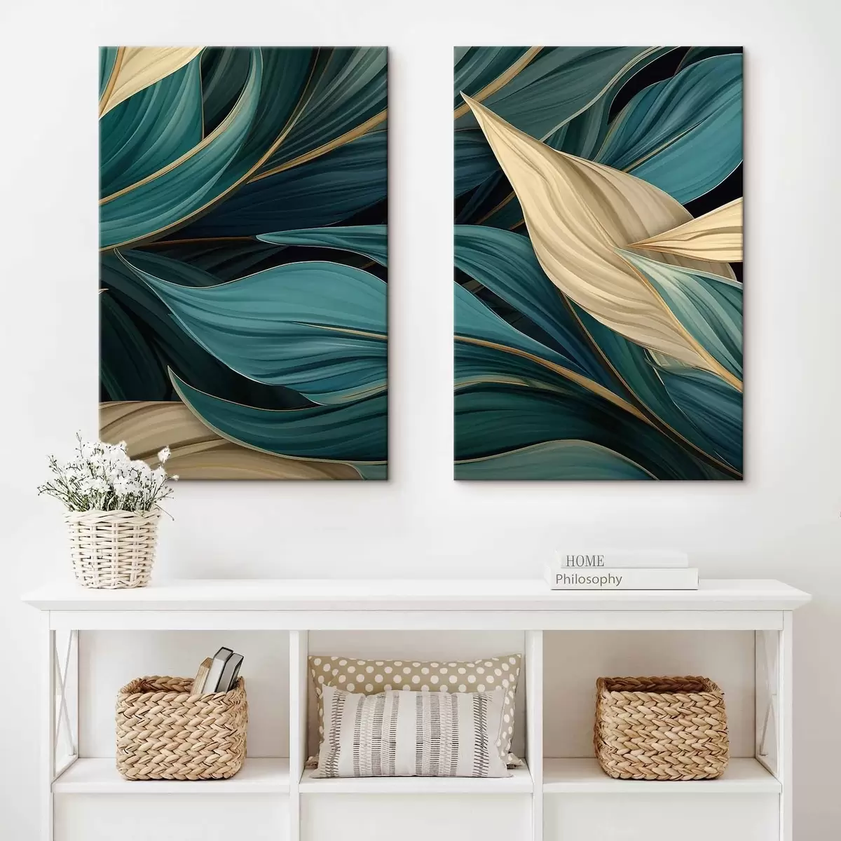  Peintures Feuilles abstraites vertes m01063