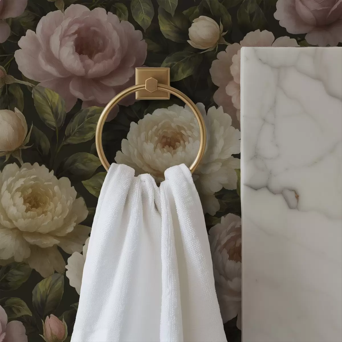 Behang Romantische pioenrozen op een donkere botanische achtergrond a00893