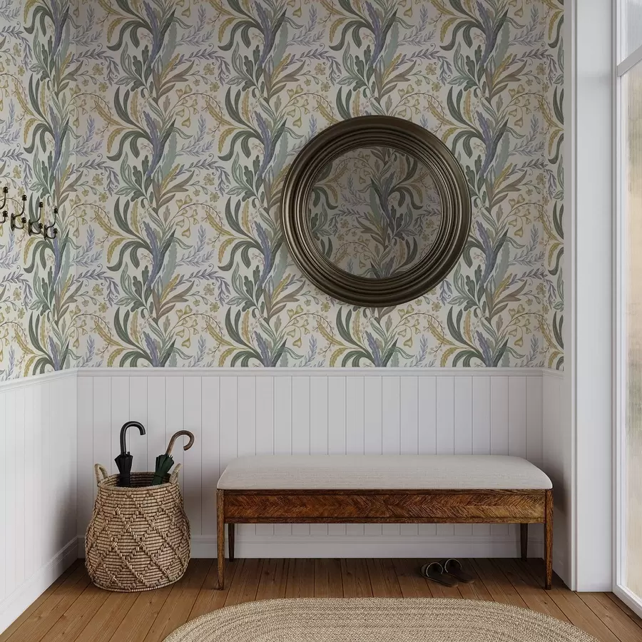 Papier peint photo Ornement floral luxuriant dans une palette de couleurs pastel douces a00939